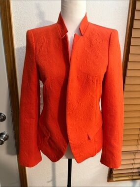 Zara Bright Orange Textured Open Front Blazer Size M